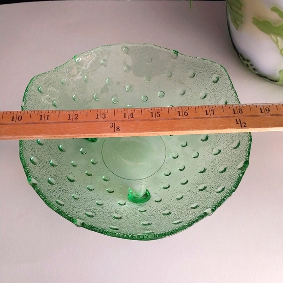 💥💥Vintage Clear Green 3 Footed Hobnail Open Candy Dish 8” X Apprx 3” Tall - Picture 7 of 8